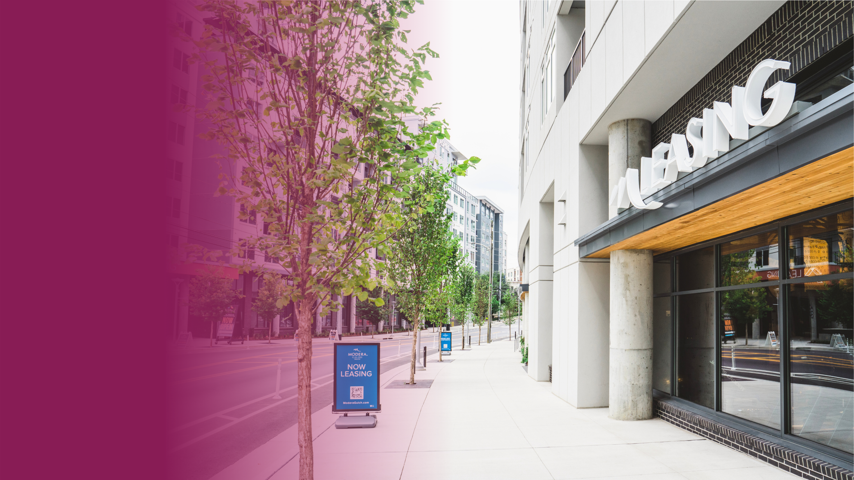 Front of leasing office at Modera Gulch